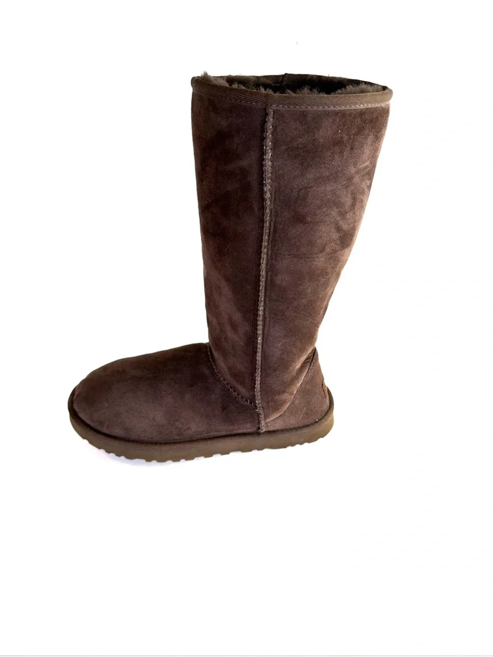 UGG 5815 Classic Tall Chocolate Brown Suede Boots Women Size 7 Sheepskin Lined